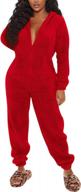 women's fleece jumpsuit hoodie pajamas one piece bodysuits outfits sleepwear loungewear cute sherpa logo