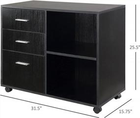 img 2 attached to Black Office Filing Cabinet With 3 Drawers, Open Shelving, And 4 Caster Wheels - HOMCOM For Convenient Storage And Mobility Indoors