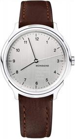 img 4 attached to Mondaine Helvetica No 1 Wrist Watch Men (Model: MH1.R3610.LG) Swiss Made, Brown Leather Strap, Silver Stainless Steel Case, Metallic Face, Black Hands And Numbers