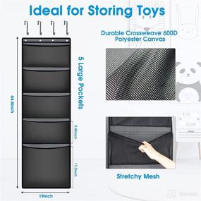 img 2 attached to 🧸 Fentec Stuffed Animal Storage - Over The Door Organizer for Kids' Toys - 5 Large Pockets for Plush Toys - Hanging Toy Storage for Nursery and Kids Room - Stuffed Animal Holder