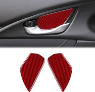 ✨ micoos 4pcs car carbon fiber door handle bowl cover trim inner decor accessories for honda civic 10th gen 2016-2020, red logo