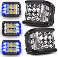 🔵 houzya side shooter pod lights: 4 inch dual side blue strobe led cube lights for optimal visibility in farm tractor, plow truck, boat, atv, utv, suv, off-road 4x4 логотип