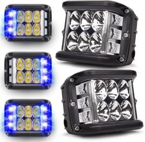 img 4 attached to 🔵 HOUZYA Side Shooter Pod Lights: 4 Inch Dual Side Blue Strobe LED Cube Lights for Optimal Visibility in Farm Tractor, Plow Truck, Boat, ATV, UTV, SUV, Off-Road 4x4