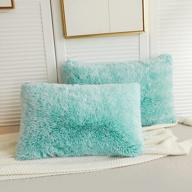 2 pack king size ombre aqua green shaggy plush faux fur pillow shams with zipper closure - 20"x36" fluffy decorative pillowcases for couch,sofa,bed by liferevo логотип