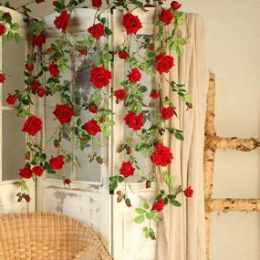 img 3 attached to Red 6Ft Artificial Rose Vine Garland - Perfect For Wedding, Home & Garden Decoration!