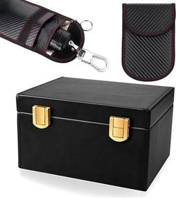 img 4 attached to Protect Your Car Keys and Valuables with FOXNSK Faraday Box: Leather Signal Blocker & Anti-Theft Faraday Box Cage for Car Keys, Fob Phones, Cards, Keyless Entry, RFID Signal Blocker