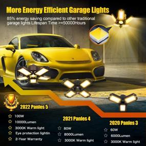 img 3 attached to 2 Pack 100W LED Garage Lights - 10000LM [Equivalent] Deformable Ceiling Illuminator 360° Basement Shop Light W/ 6 Panels E26/E27 Base