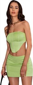 img 4 attached to SOLY HUX Women'S 2 Piece Outfits Strapless Asymmetrical Hem Crop Tube Top And Skirt Set