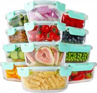 bayco glass food storage containers with lids - 24 piece set | airtight glass lunch bento boxes for meal prep | leak-proof & bpa-free | blue color logo