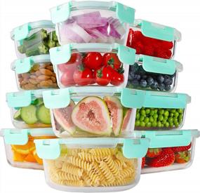img 4 attached to Bayco Glass Food Storage Containers With Lids - 24 Piece Set | Airtight Glass Lunch Bento Boxes For Meal Prep | Leak-Proof & BPA-Free | Blue Color