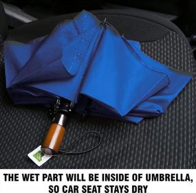 img 1 attached to Компактный и прочный синий дорожный зонт с тефлоновым покрытием: легкий, ветрозащитный и простой в использовании для мужчин и женщин