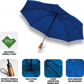 img 3 attached to Компактный и прочный синий дорожный зонт с тефлоновым покрытием: легкий, ветрозащитный и простой в использовании для мужчин и женщин