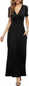 img 4 attached to LILBETTER Women'S Summer Short Sleeves Dress Wrap Waist Maxi Dresses With Pockets