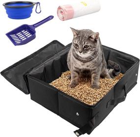 img 4 attached to 🐱 ARTSEEA Portable Travel Cat Litter Box with Lid and Handle - Ideal for Medium Cats and Kitties, Lightweight and Leak-Proof Collapsible Cat Litter Carrier, Waterproof Kitty Litter Box - Black