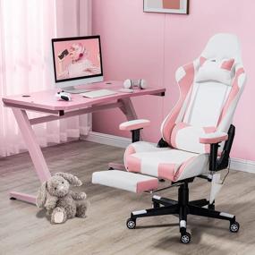 img 3 attached to Наслаждайтесь комфортной игрой с игровым креслом ECOTOUGE Pink — эргономичный дизайн с динамиками, поясничной опорой, подголовником и подставкой для ног для девочек