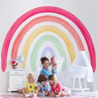 boho rainbow wall sticker: large watercolor rainbow decals for colorful wall decor in girls kids bedroom, nursery, playroom (57 x 77 inch) - vinyl peel and stick with scraper included логотип