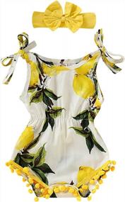 img 4 attached to Summer Lemon Jumpsuit Onesie Clothes For Baby Girls - BOEBNOZCV Shoulder Girdle Pompom Tassel Romper Bodysuit Outfits Sleeveless