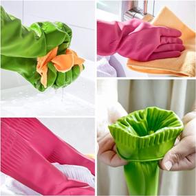 img 1 attached to 2-Pack of Long Cleaning Dishwashing Gloves for Kitchen - Reusable Rubber Washing Gloves with 2 Extra Cleaning Cloths Included