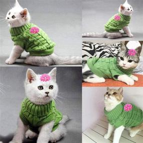 img 2 attached to 🐱 Green Cat Dog Sweater for Small Pets, Cozy Turtleneck Knitted Knitwear with Braid Plait & Fabric Flower Clip (XS)