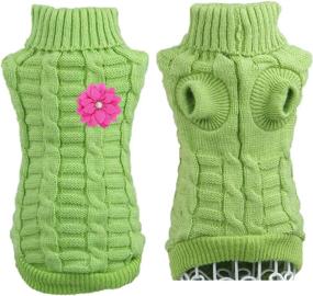 img 3 attached to 🐱 Green Cat Dog Sweater for Small Pets, Cozy Turtleneck Knitted Knitwear with Braid Plait & Fabric Flower Clip (XS)