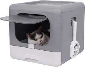 img 4 attached to 🚽 Discover the Convenient BingoPaw Large Foldable Cat Litter Box with Lid and Scoop Drawer: Top Exit, One-Way Entry, Anti-Leak Design for an Easy and Clean Cat Care Routine