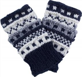 img 2 attached to 🧤 Lakhays Fingerless Gloves for Men - Navy Blue Multi Knit Design - Essential Accessories for Winter