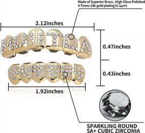 img 3 attached to 14K Plated LKV Gold Grillz For Men And Women - Iced Out Hip Hop Poker Diamond Top And Bottom Teeth Grills For Rapper Costumes And Cosplay Accessories