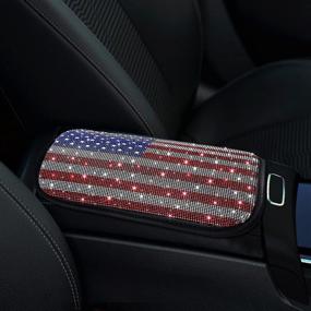 img 1 attached to Rhinestone Bling Car Accessories Set for Women with Diamond Crystal, American Flag Steering Wheel Cover for Women, Glittery Center Console Cover, Sparkly Gear Shift Cover, Car Decor 3pc Set - TZARROT