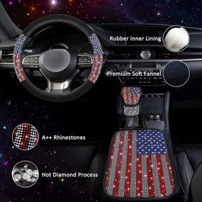 img 3 attached to Rhinestone Bling Car Accessories Set for Women with Diamond Crystal, American Flag Steering Wheel Cover for Women, Glittery Center Console Cover, Sparkly Gear Shift Cover, Car Decor 3pc Set - TZARROT