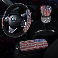 rhinestone bling car accessories set for women with diamond crystal, american flag steering wheel cover for women, glittery center console cover, sparkly gear shift cover, car decor 3pc set - tzarrot логотип