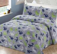 🦖 2pc twin bedspread coverlet quilt set for kids/teens boys: multicolor dinosaur-themed bedding in blue, green, white, and grey - dino land collection with all dinosaurs - brand new logo