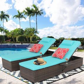 img 3 attached to Turquoise Patio Furniture Set: 2 Piece Chaise Lounge Chairs With Side Table, Cushioned Recliner Chairs For Poolside, Garden, Balcony, And Lawn - PE Wicker, Adjustable Backrests - By Furnimy