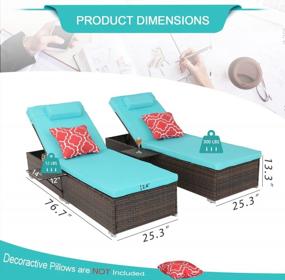 img 2 attached to Turquoise Patio Furniture Set: 2 Piece Chaise Lounge Chairs With Side Table, Cushioned Recliner Chairs For Poolside, Garden, Balcony, And Lawn - PE Wicker, Adjustable Backrests - By Furnimy