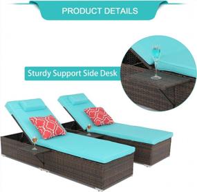 img 1 attached to Turquoise Patio Furniture Set: 2 Piece Chaise Lounge Chairs With Side Table, Cushioned Recliner Chairs For Poolside, Garden, Balcony, And Lawn - PE Wicker, Adjustable Backrests - By Furnimy