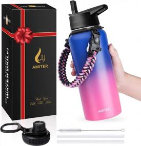 img 3 attached to 🚰 AMITER Stainless Steel Vacuum Insulated Water Bottle with Wide Mouth Straw Lid & Handle Lid - BPA Free, Leakproof Sport Water Jug Flask Thermos - Ideal for Travel, Gym, Hiking - Available in 22oz, 32oz, 40oz, 64oz, 128oz sizes