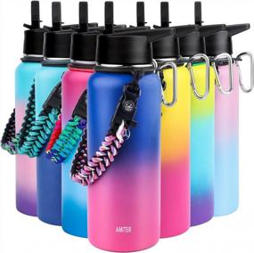 img 4 attached to 🚰 AMITER Stainless Steel Vacuum Insulated Water Bottle with Wide Mouth Straw Lid & Handle Lid - BPA Free, Leakproof Sport Water Jug Flask Thermos - Ideal for Travel, Gym, Hiking - Available in 22oz, 32oz, 40oz, 64oz, 128oz sizes