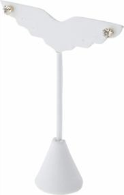 img 1 attached to Plymor White Faux Leather Wing Shaped, Three Pair Earring Display Stand, 3" W X 4.75" H
