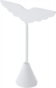 img 2 attached to Plymor White Faux Leather Wing Shaped, Three Pair Earring Display Stand, 3" W X 4.75" H