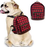 bellerata dog backpack: stylish buffalo plaid & pu leather design with built-in poop bag dispenser - ideal for hiking, training, and daily walks with small and medium dogs логотип