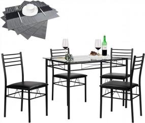 img 2 attached to VECELO Black Dining Table Set with 4 Chairs [Includes 4 Placemats] - Enhanced SEO