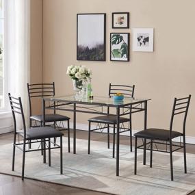 img 1 attached to VECELO Black Dining Table Set with 4 Chairs [Includes 4 Placemats] - Enhanced SEO