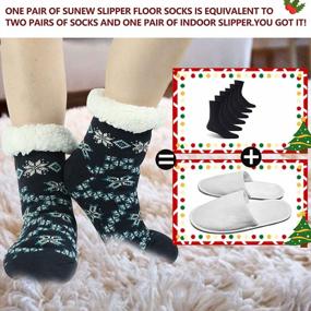 img 3 attached to Winter Home Grippers Slipper Socks for Women - Sunew Girls Warm Fleece Lining Socks with Thick, Fuzzy & Soft Thermal