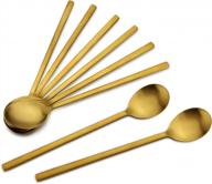 8,5-дюймовые корейские суповые ложки из нержавеющей стали, набор золотых ложек из 8 предметов с длинными ручками для домашней кухни или ресторана (золотой) логотип
