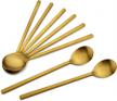 8.5 inch korean stainless steel soup spoons, 8-piece gold spoon set with long handles for home kitchen or restaurant (golden) logo