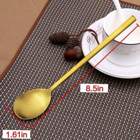 img 2 attached to 8.5 Inch Korean Stainless Steel Soup Spoons, 8-Piece Gold Spoon Set With Long Handles For Home Kitchen Or Restaurant (Golden)