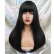 long straight wig with bangs for black and white women - reecho 24 synthetic hair cosplay wig in black color logo
