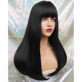 img 1 attached to Long Straight Wig With Bangs For Black And White Women - REECHO 24 Synthetic Hair Cosplay Wig In Black Color