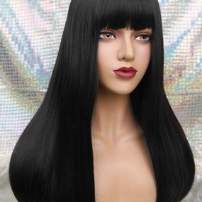 img 3 attached to Long Straight Wig With Bangs For Black And White Women - REECHO 24 Synthetic Hair Cosplay Wig In Black Color