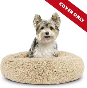 img 2 attached to 🐶 Dog Bed Spare Cover for Small Dogs - Sound Sleep Donut Bed, Beige Plush with Biscuit Design