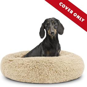 img 3 attached to 🐶 Dog Bed Spare Cover for Small Dogs - Sound Sleep Donut Bed, Beige Plush with Biscuit Design